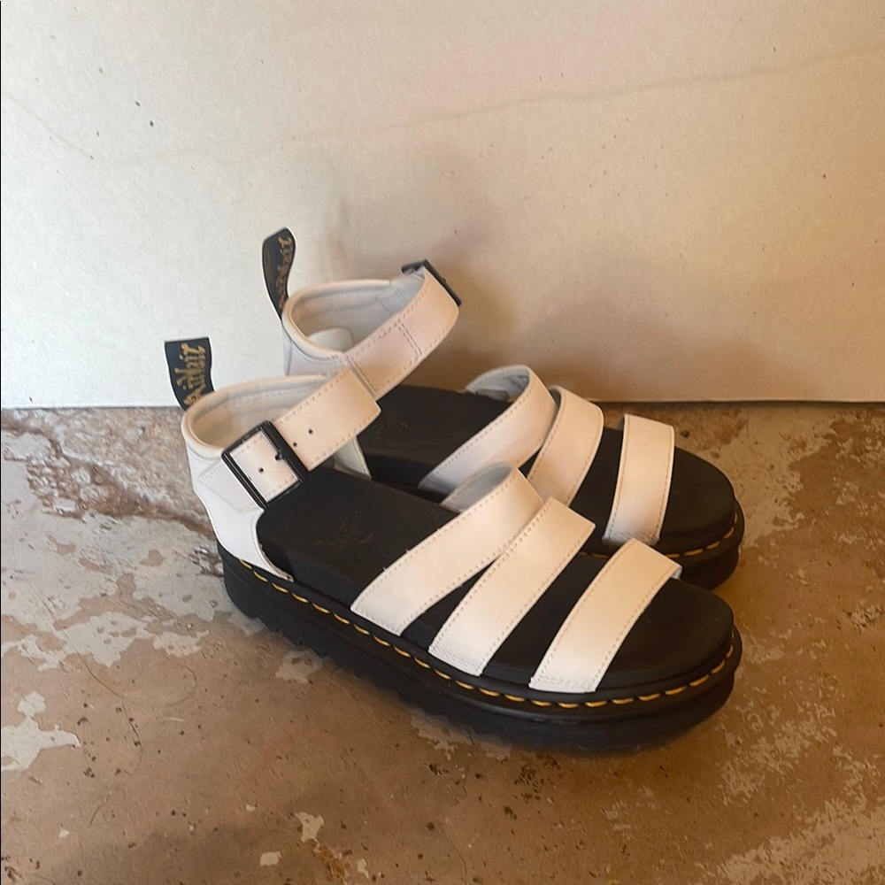 Dr. Martens White and Black Gladiator Sandals